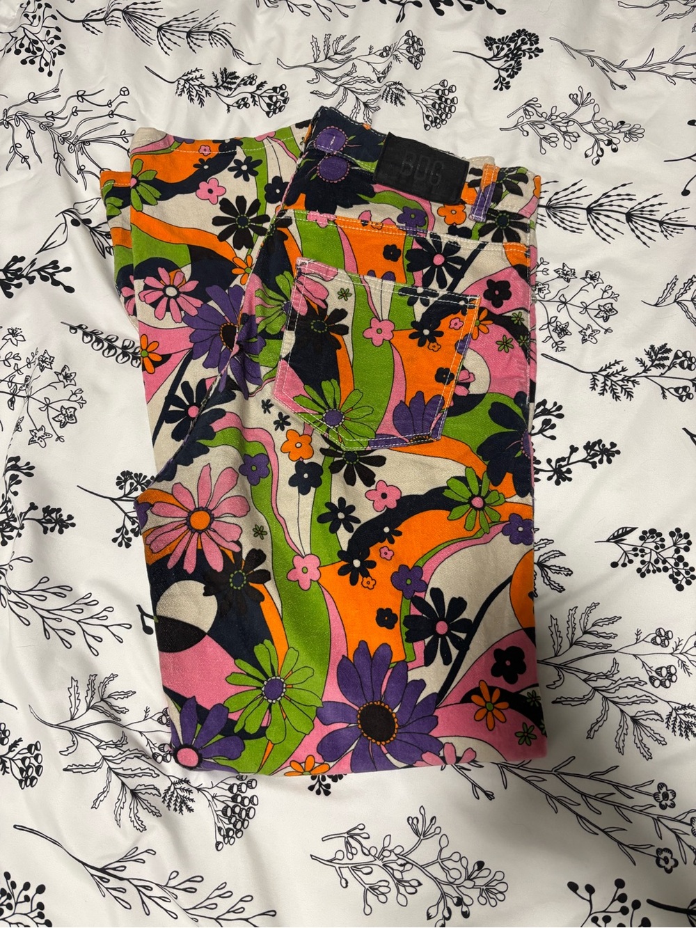 BDG Retro Floral Mini Skirt - Orange, Pink, Green, Purple, Black